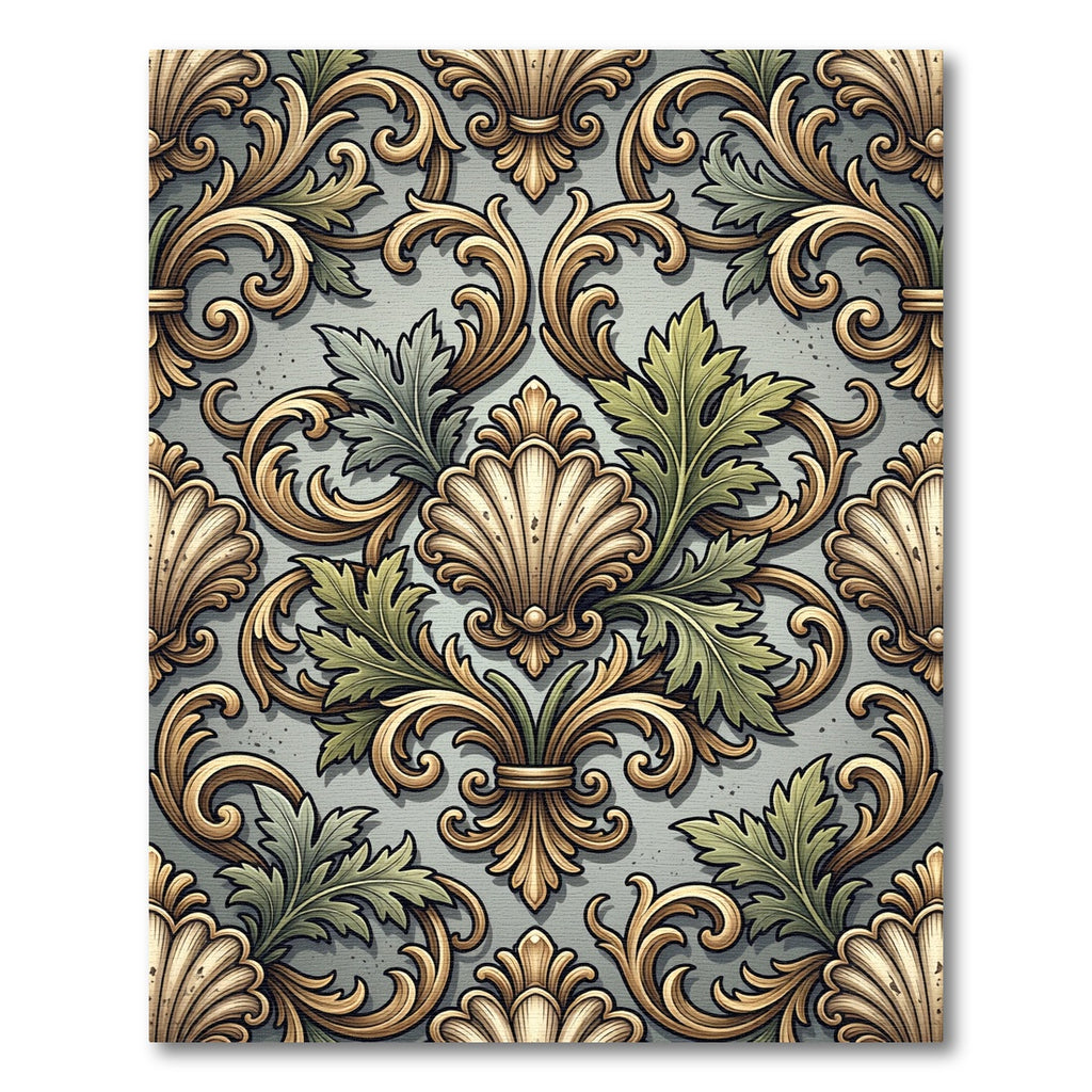 Ornate Sage and Gold Acanthus Scrollwork Rug