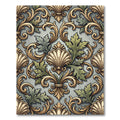 Ornate Sage and Gold Acanthus Scrollwork Rug