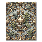 Ornate Sage and Gold Acanthus Scrollwork Rug