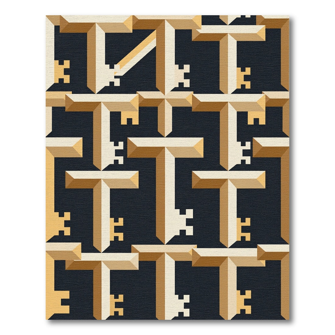 Geometric Champagne Chained Key Tile Rug