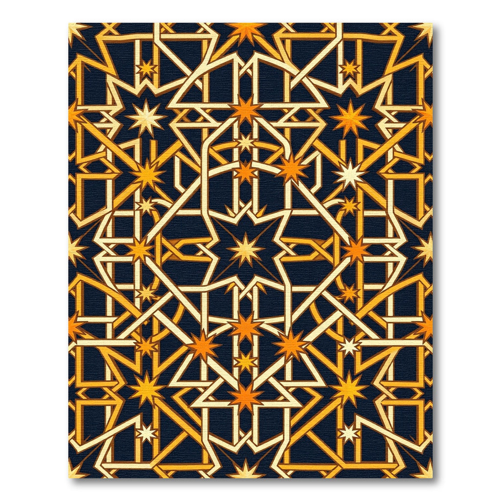 Golden Geometric Celestial Star Lattice Rug