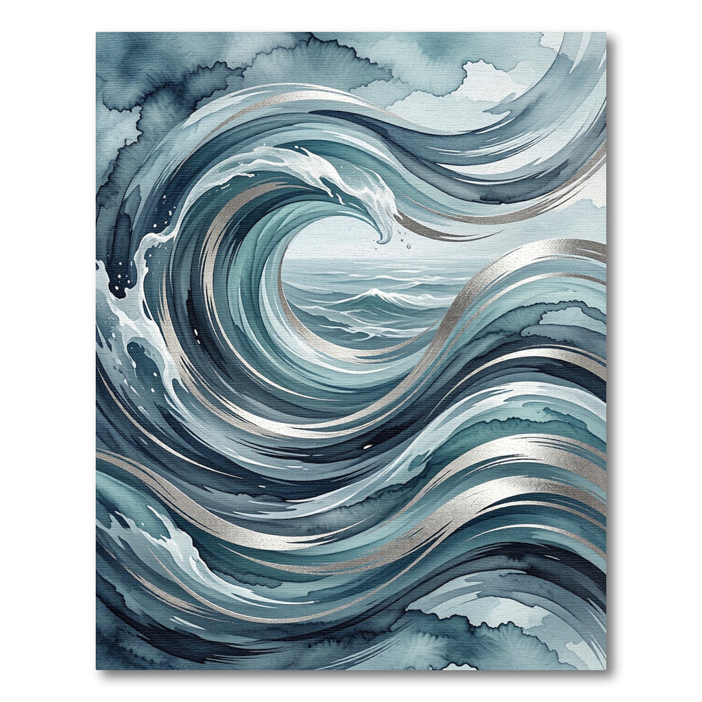 Deep Blue Watercolor Wave Art Rug