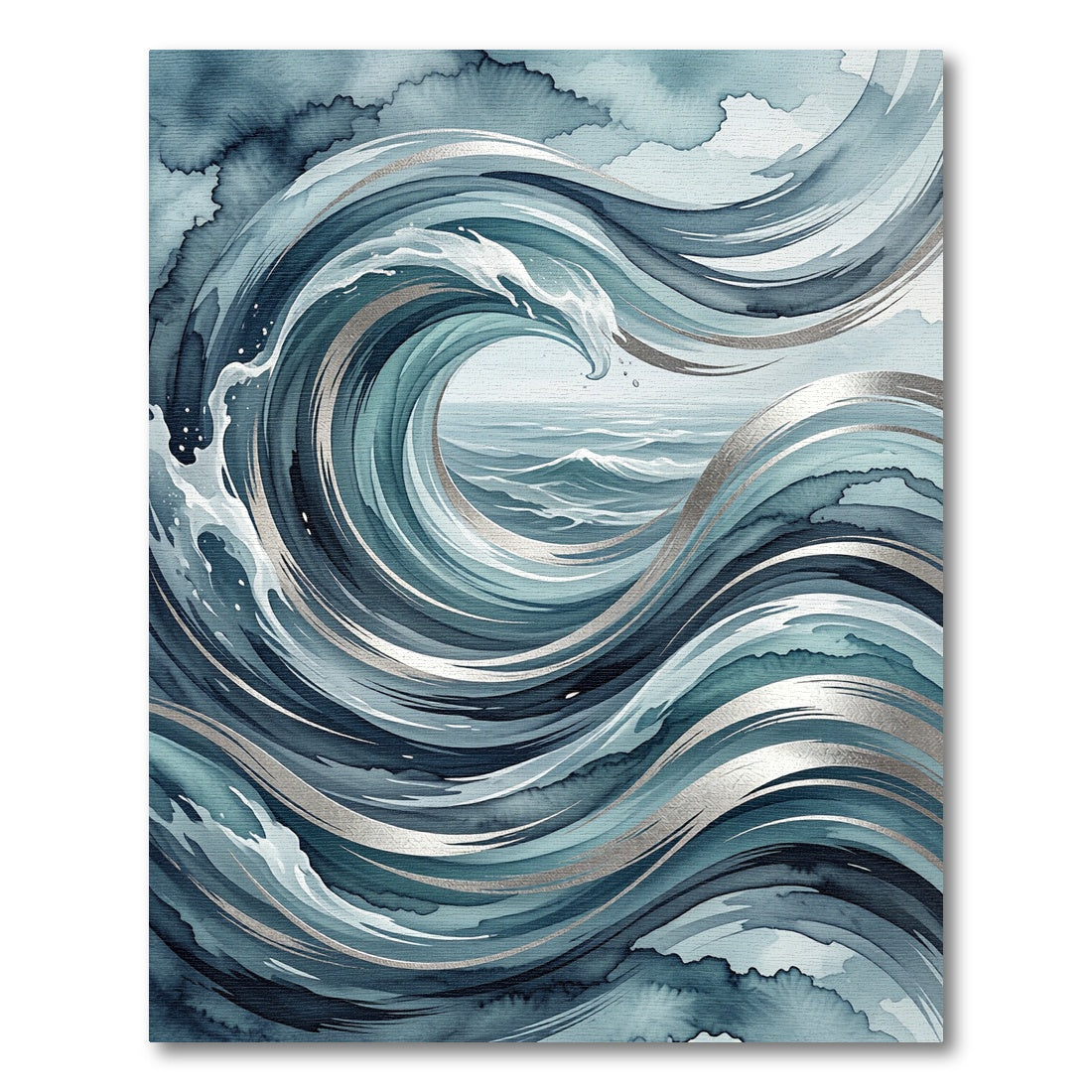 Deep Blue Watercolor Wave Art Rug