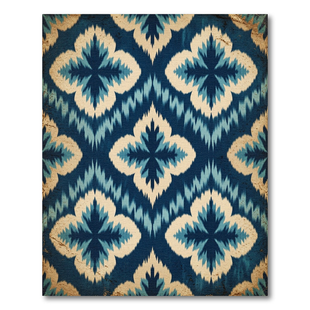 Deep Blue Cream Ikat Blossom Rug