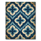 Deep Blue Cream Ikat Blossom Rug