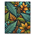 Botanical Fern and Autumn Leaf Collage Rug