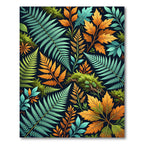 Botanical Fern and Autumn Leaf Collage Rug