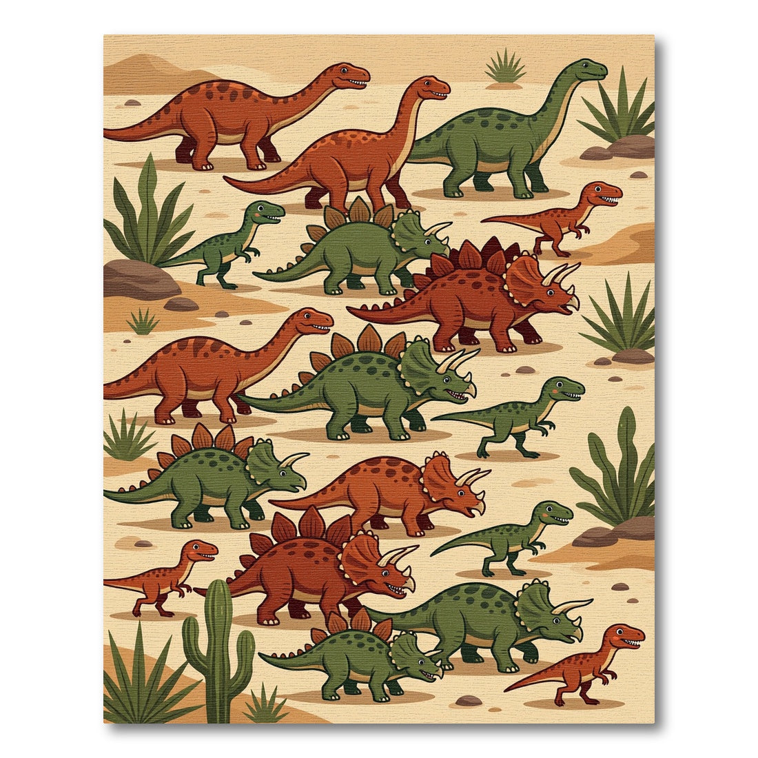 Whimsical Multi-Colored Dinosaur Wildlife Illustration Rug