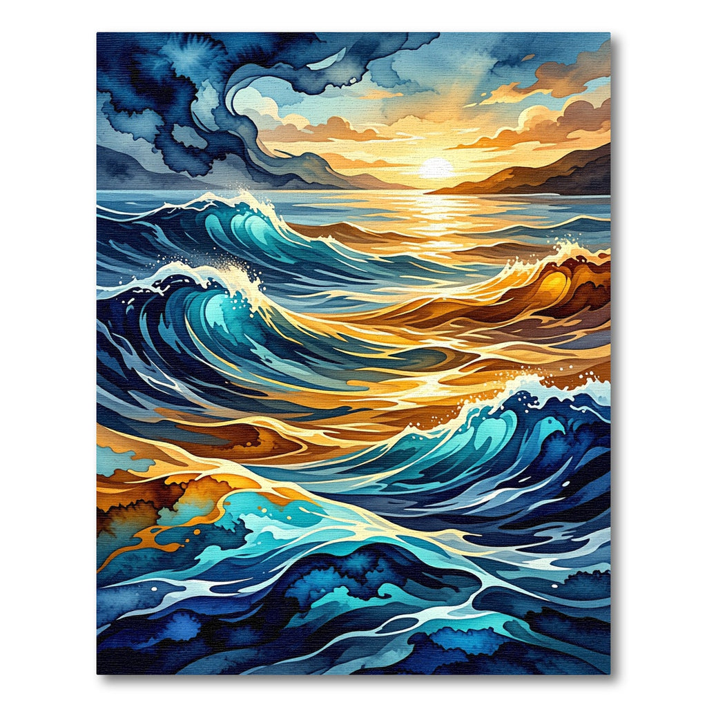 Golden Sunset Ocean Waves Abstract Rug