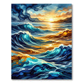 Golden Sunset Ocean Waves Abstract Rug