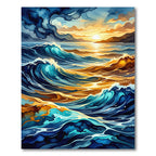Golden Sunset Ocean Waves Abstract Rug