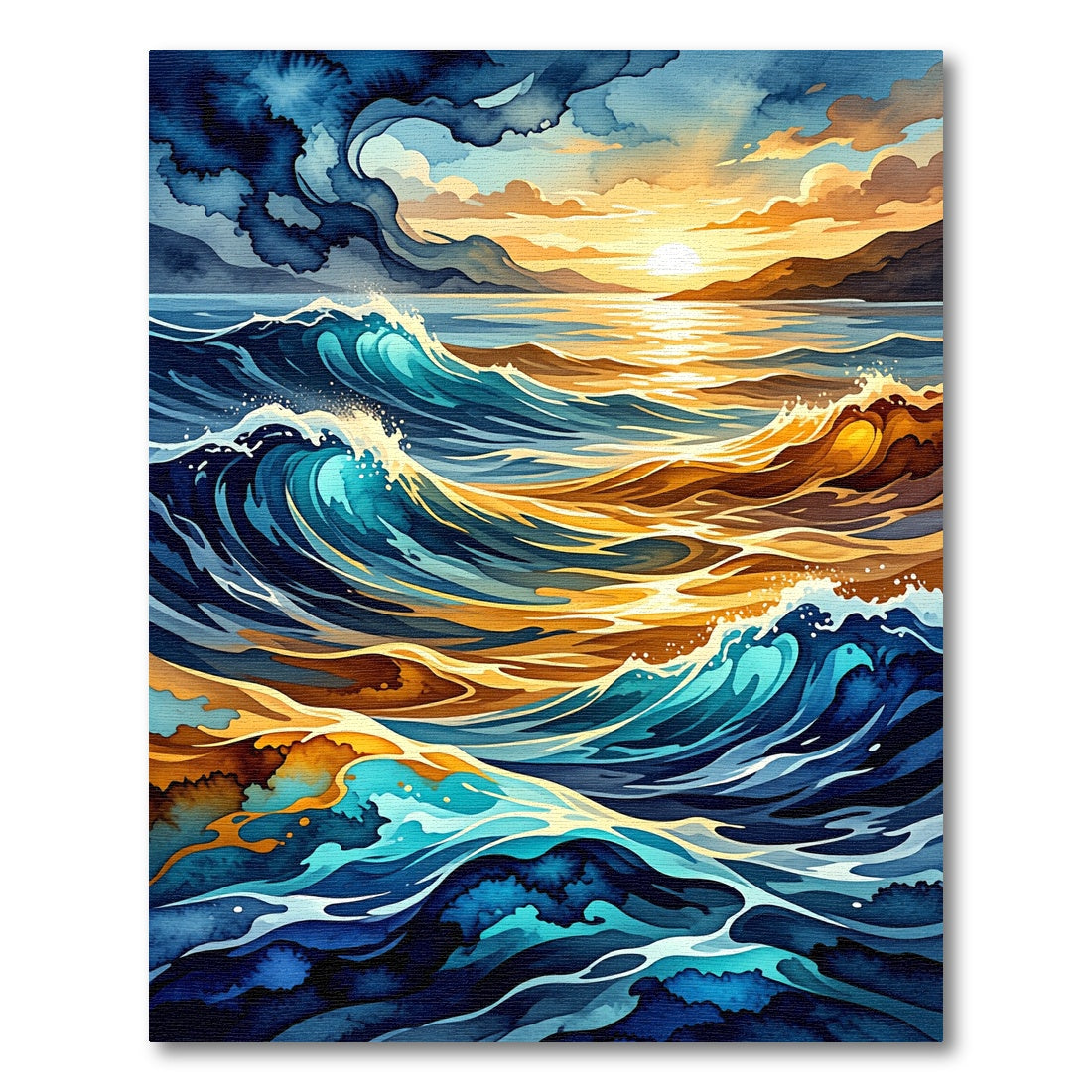 Golden Sunset Ocean Waves Abstract Rug