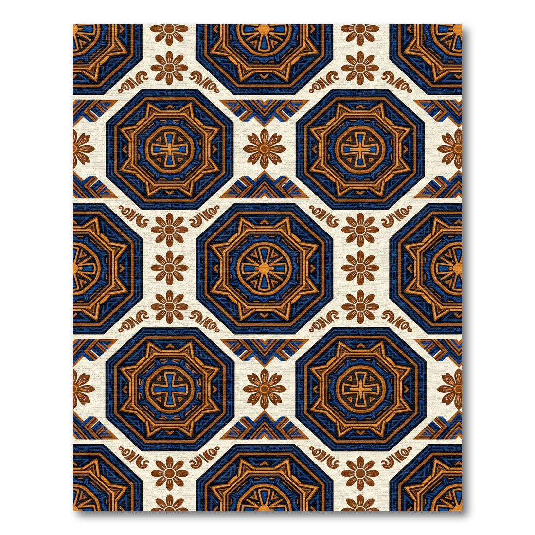Blue and Golden Octagonal Medallion Rug
