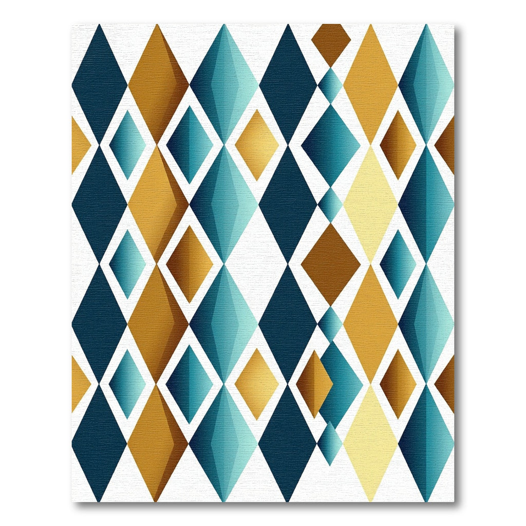 Golden Teal Diamond Geometric Tiling Rug