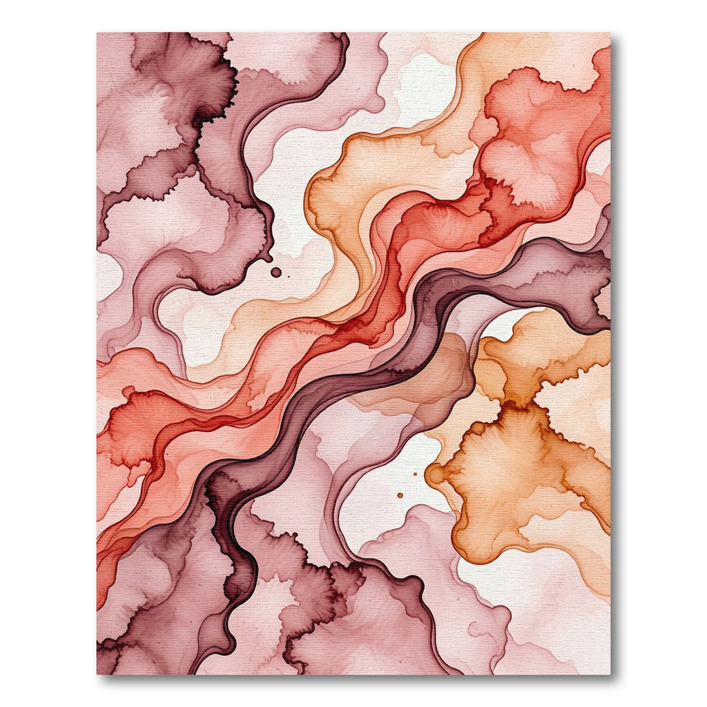 Abstract Terracotta and Burgundy Flowing Wave Rug