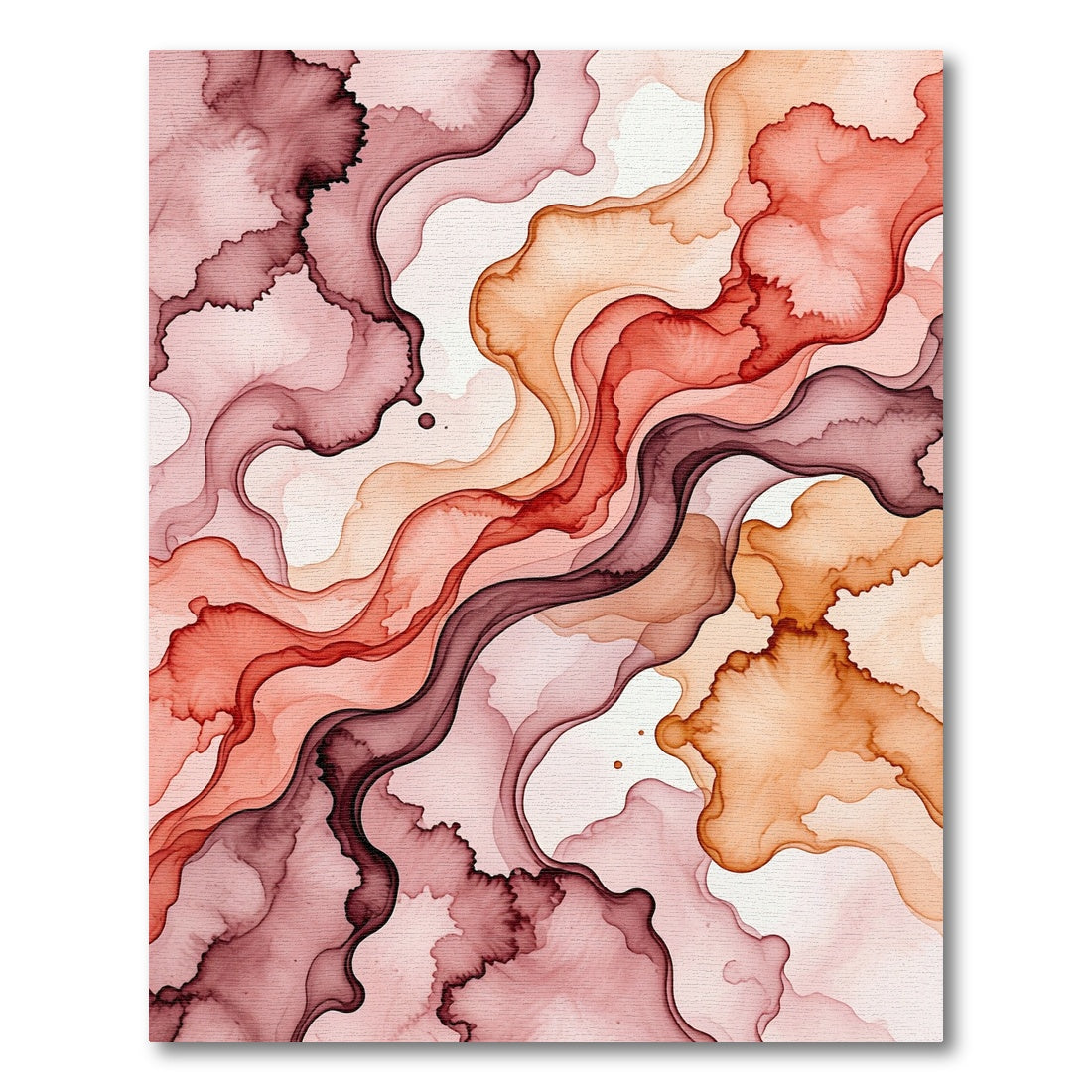 Abstract Terracotta and Burgundy Flowing Wave Rug