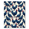 Elegant Indigo Rooster Farmyard Illustration Rug
