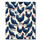 Elegant Indigo Rooster Farmyard Illustration Rug