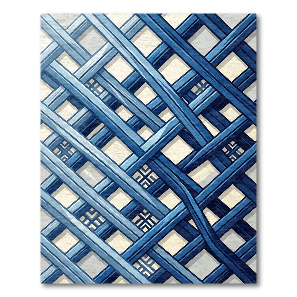 Contemporary Navy Blue Intersecting Grid Rug