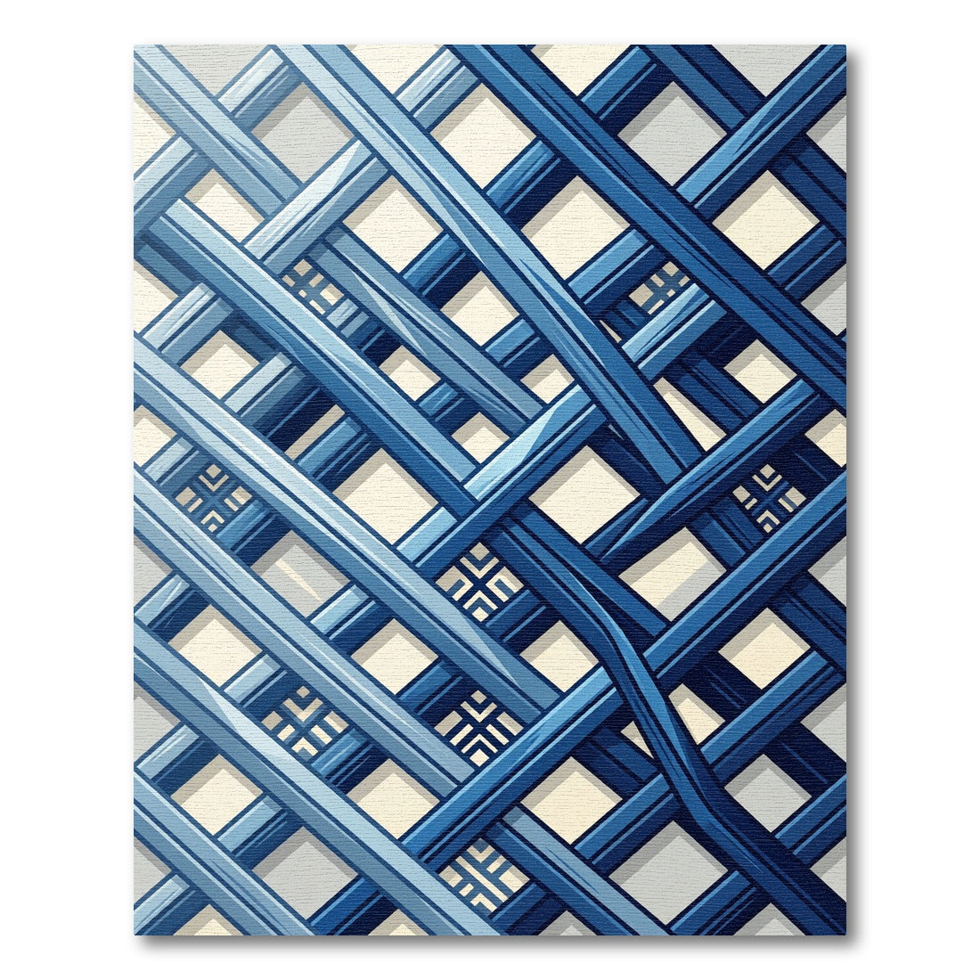 Contemporary Navy Blue Intersecting Grid Rug