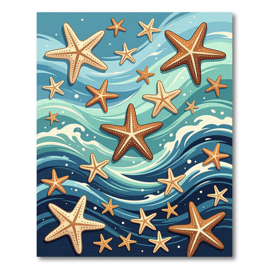 Coastal Starfish Waves Blue Rug