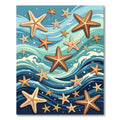 Coastal Starfish Waves Blue Rug