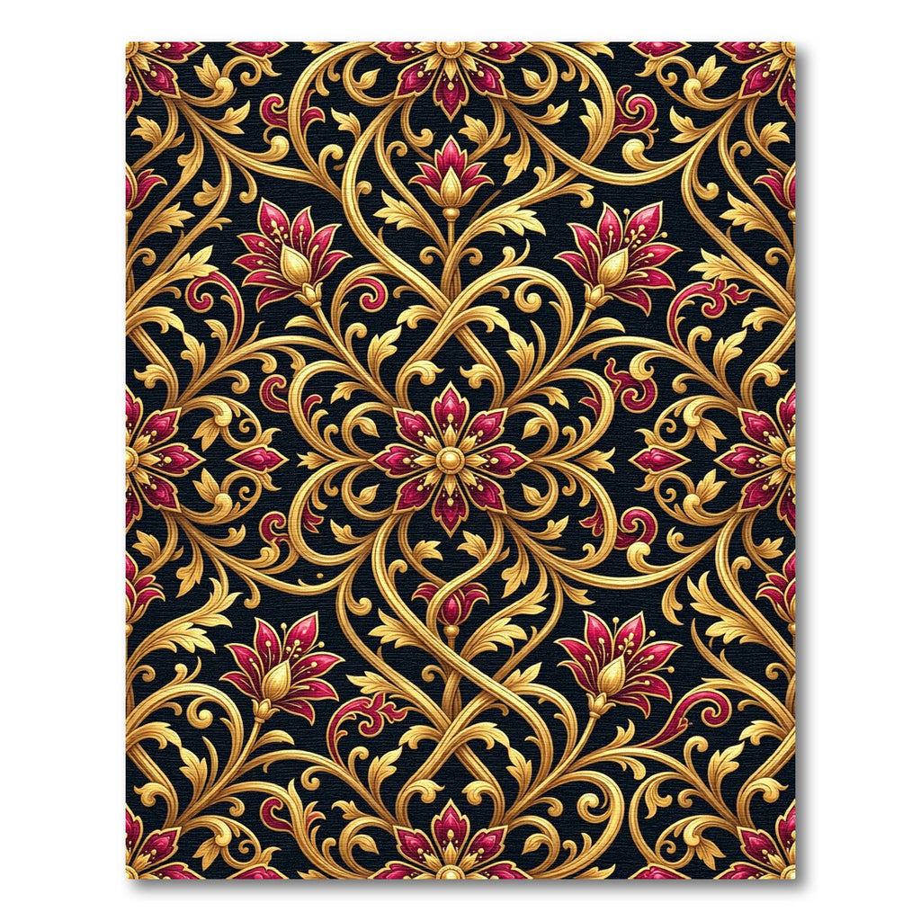 Royal Crimson Gold Floral Vine Rug