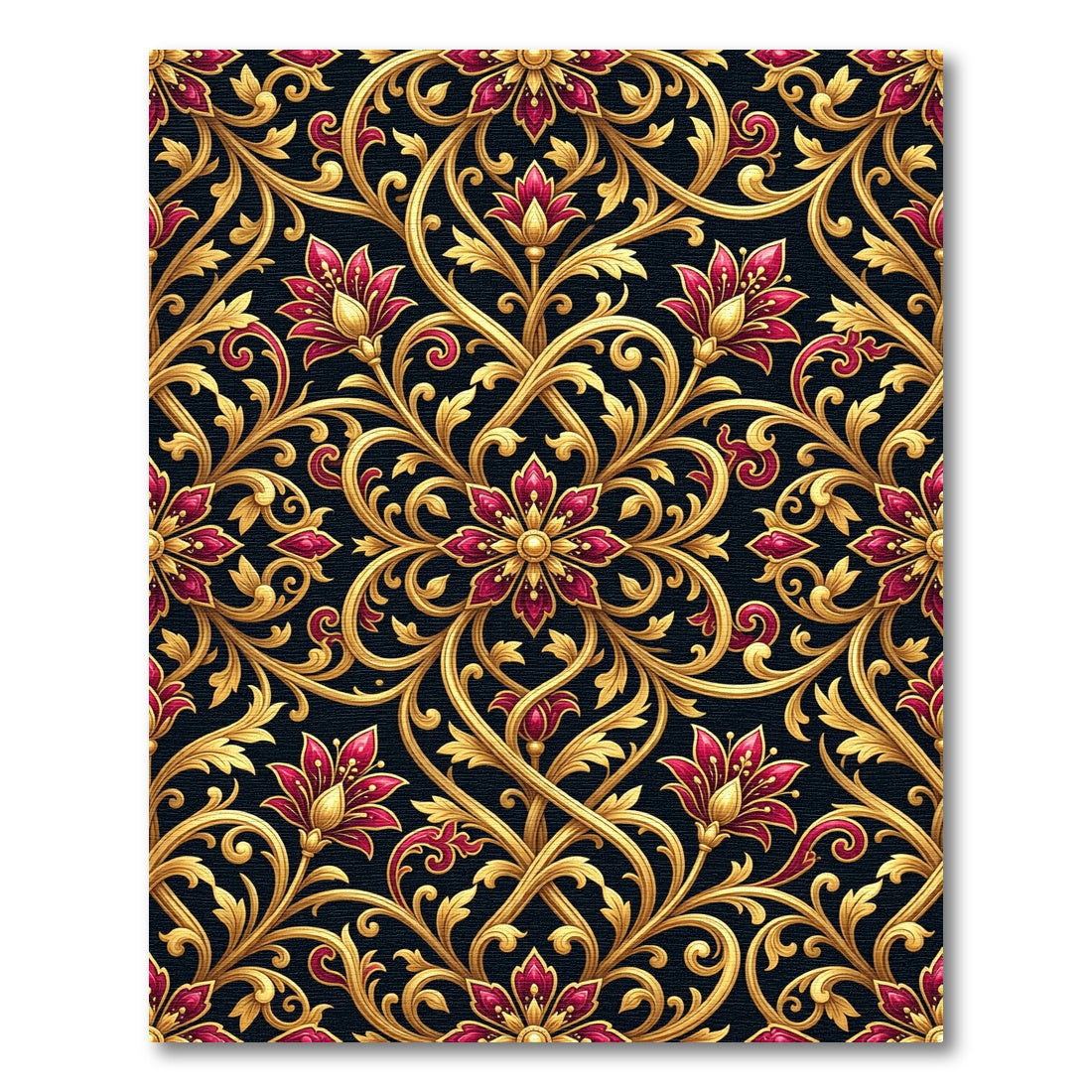 Royal Crimson Gold Floral Vine Rug