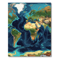 Deep Blue World Map Topographic Art Rug
