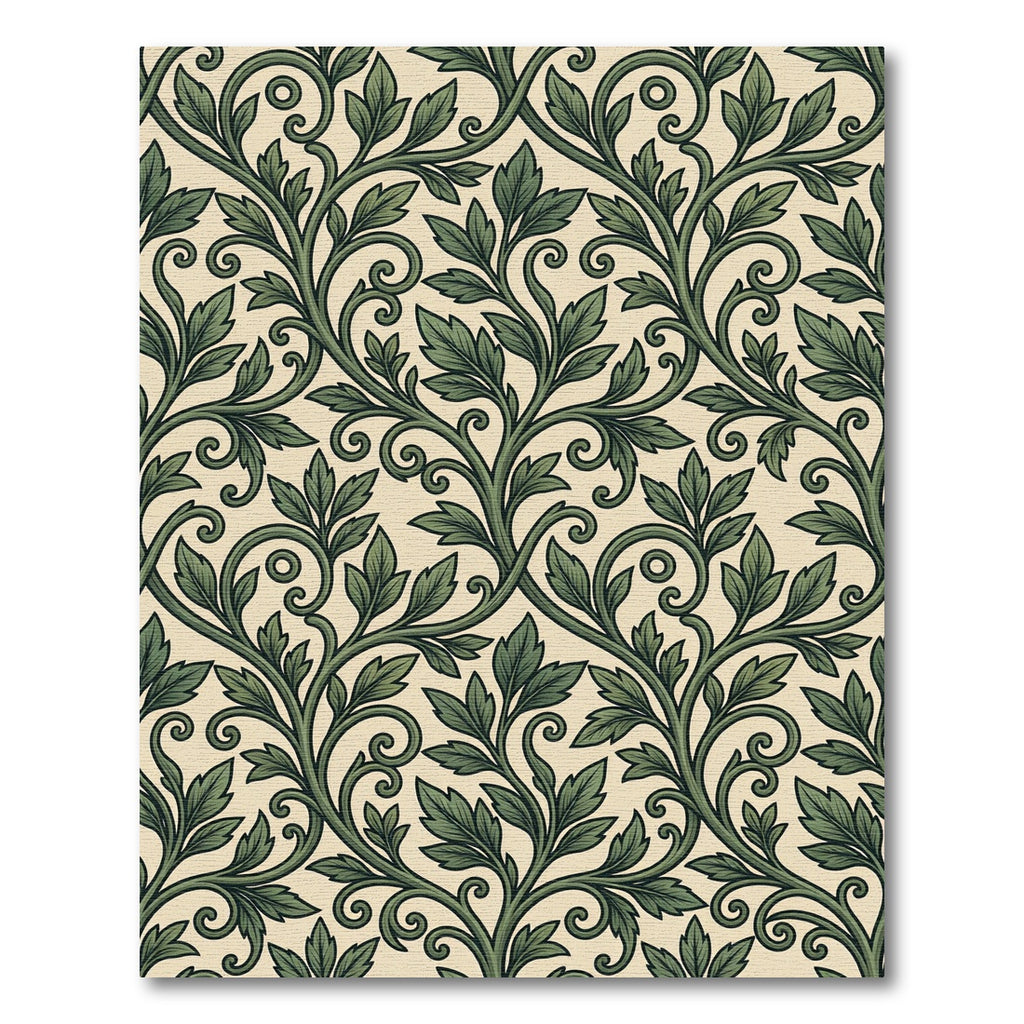 Elegant Sage Green Acanthus Vine Scroll Rug