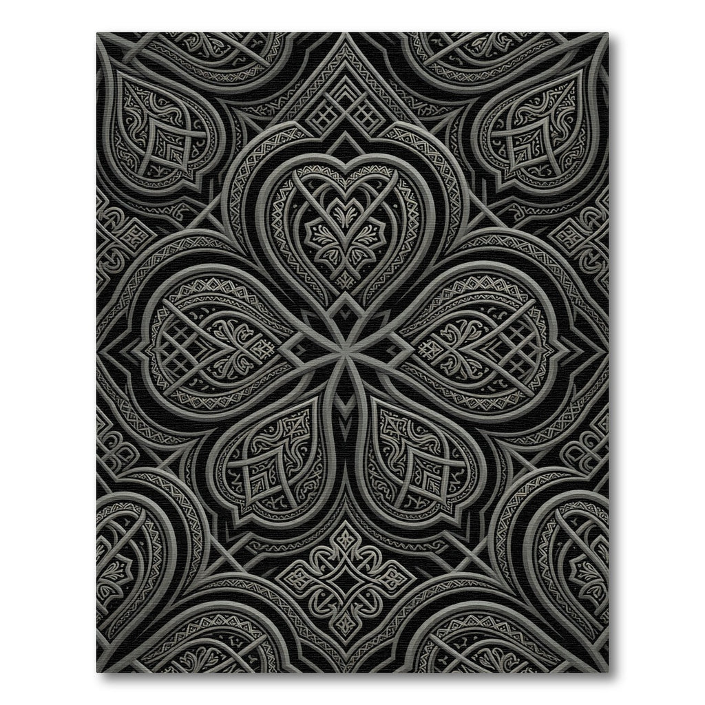 Ornate Black Silver Interlocking Scrolls Rug