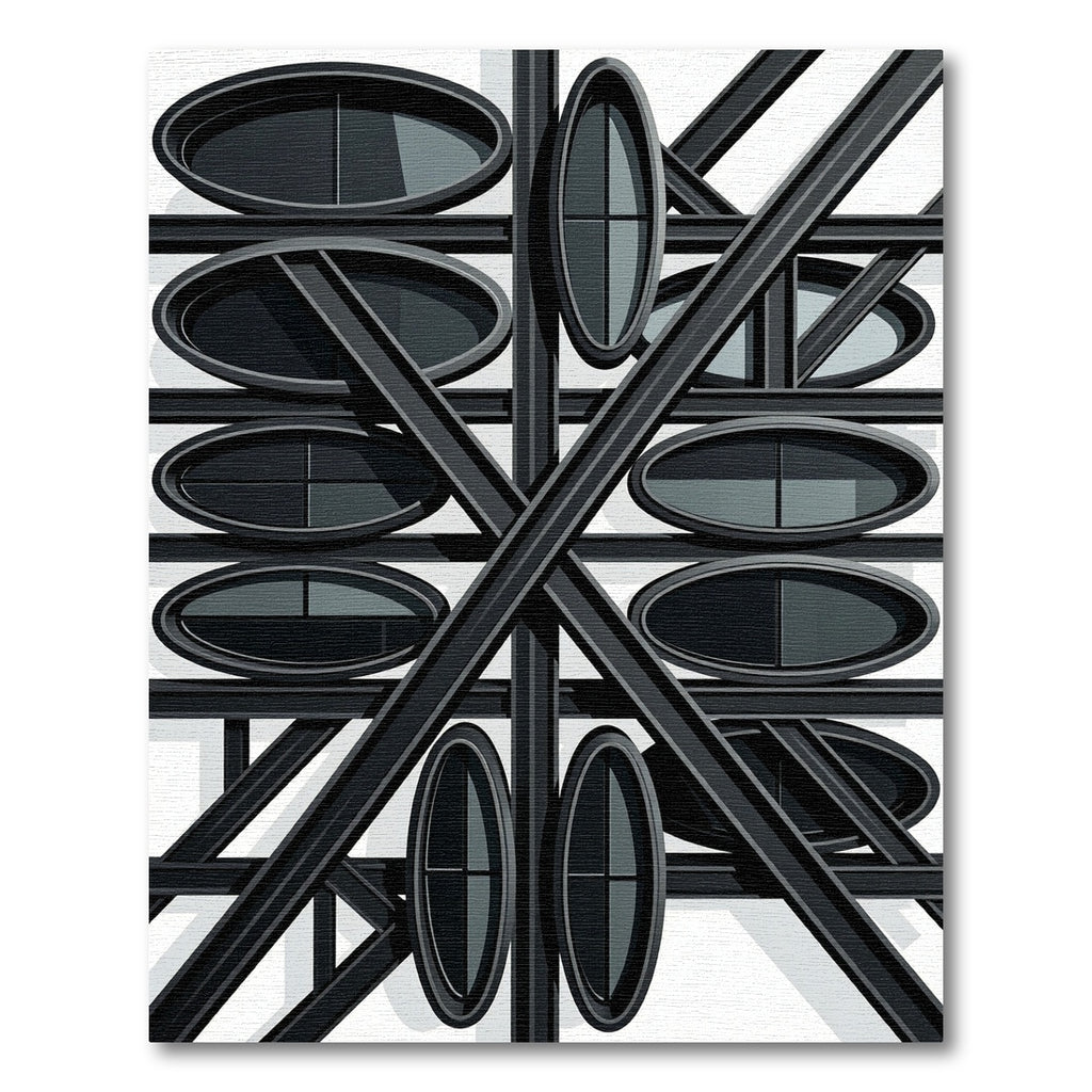 Geometric Charcoal Oval Intersecting Lines Rug