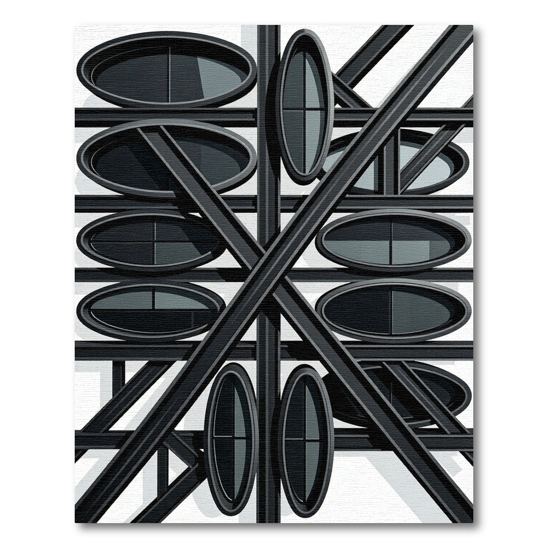 Geometric Charcoal Oval Intersecting Lines Rug