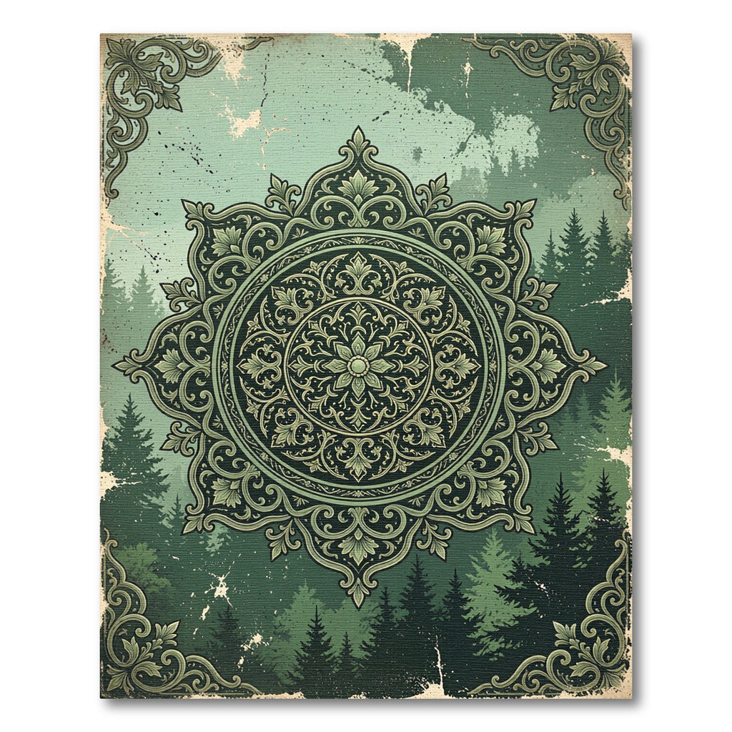 Forest Green Ornate Mandala Rug