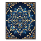 Ornate Blue Gold Mandala Intricate Art Rug