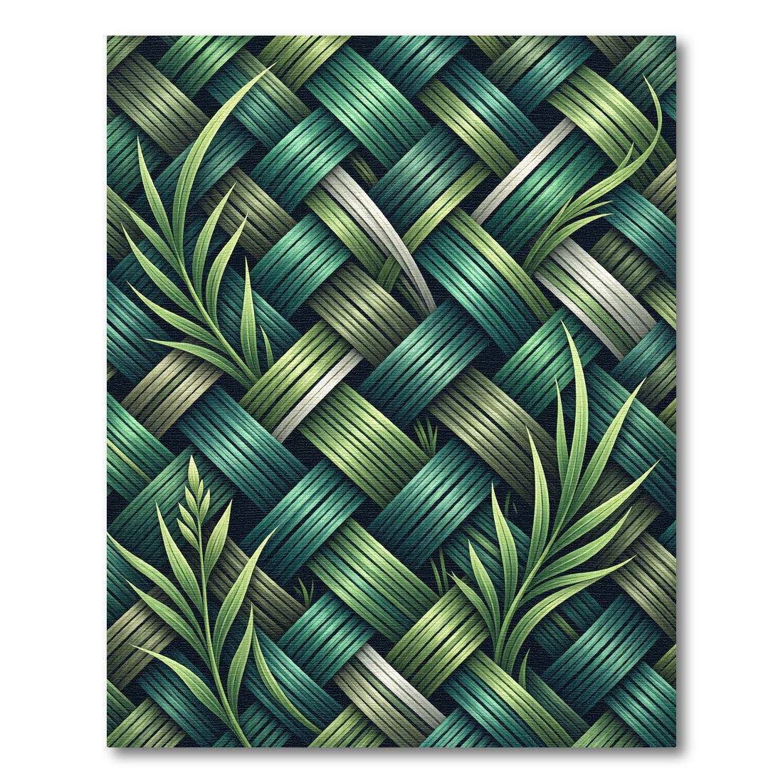 Woven Green Tropical Leaf Blend Rug