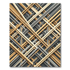 Modern Golden Gray Linear Grid Rug