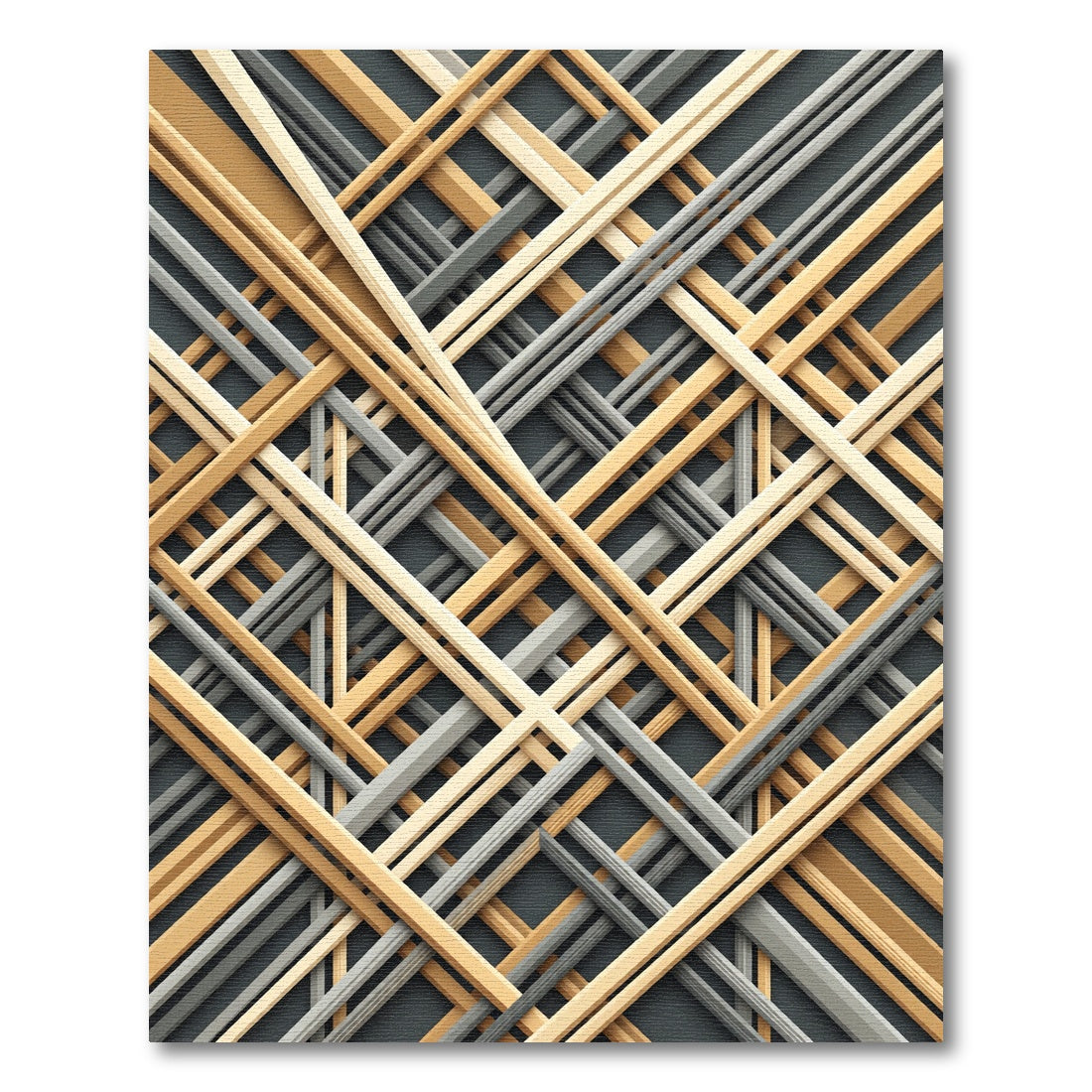 Modern Golden Gray Linear Grid Rug