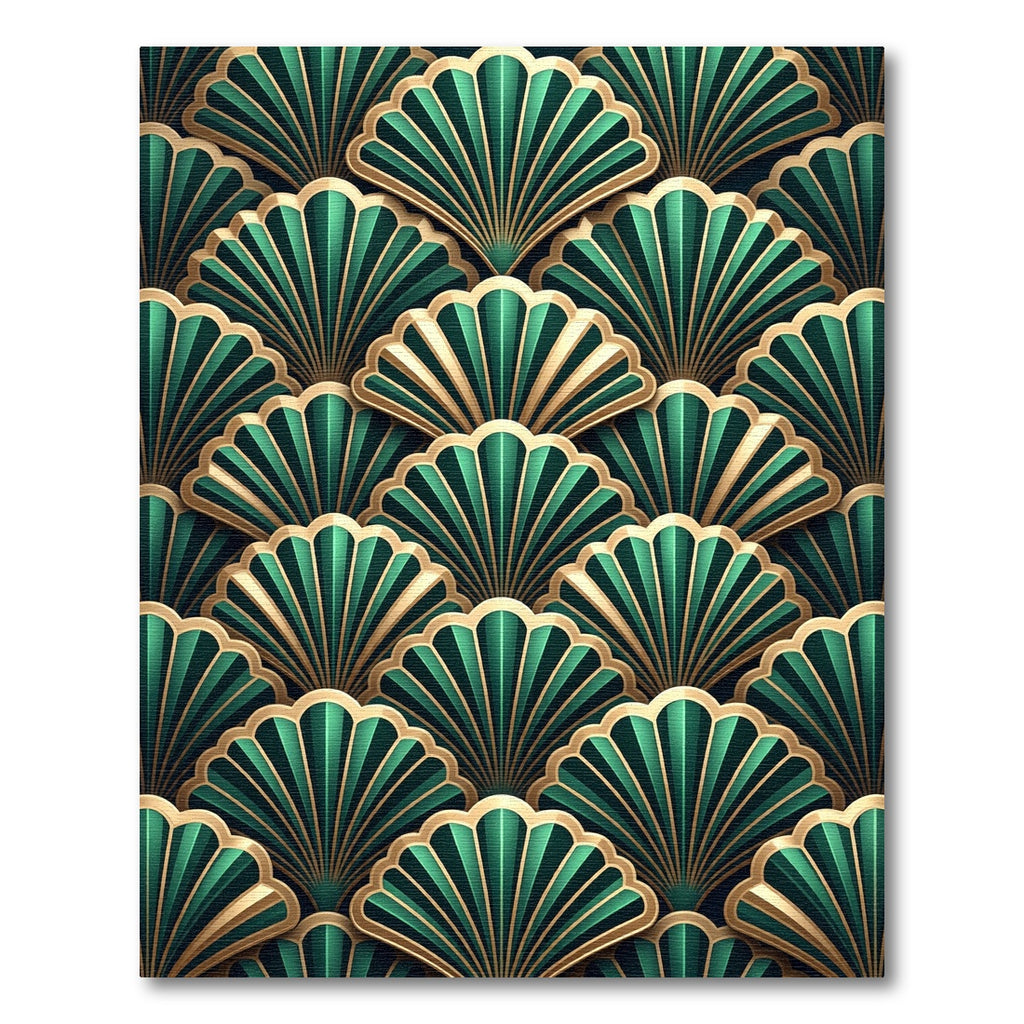 Art Deco Emerald Gold Fan Layer Rug