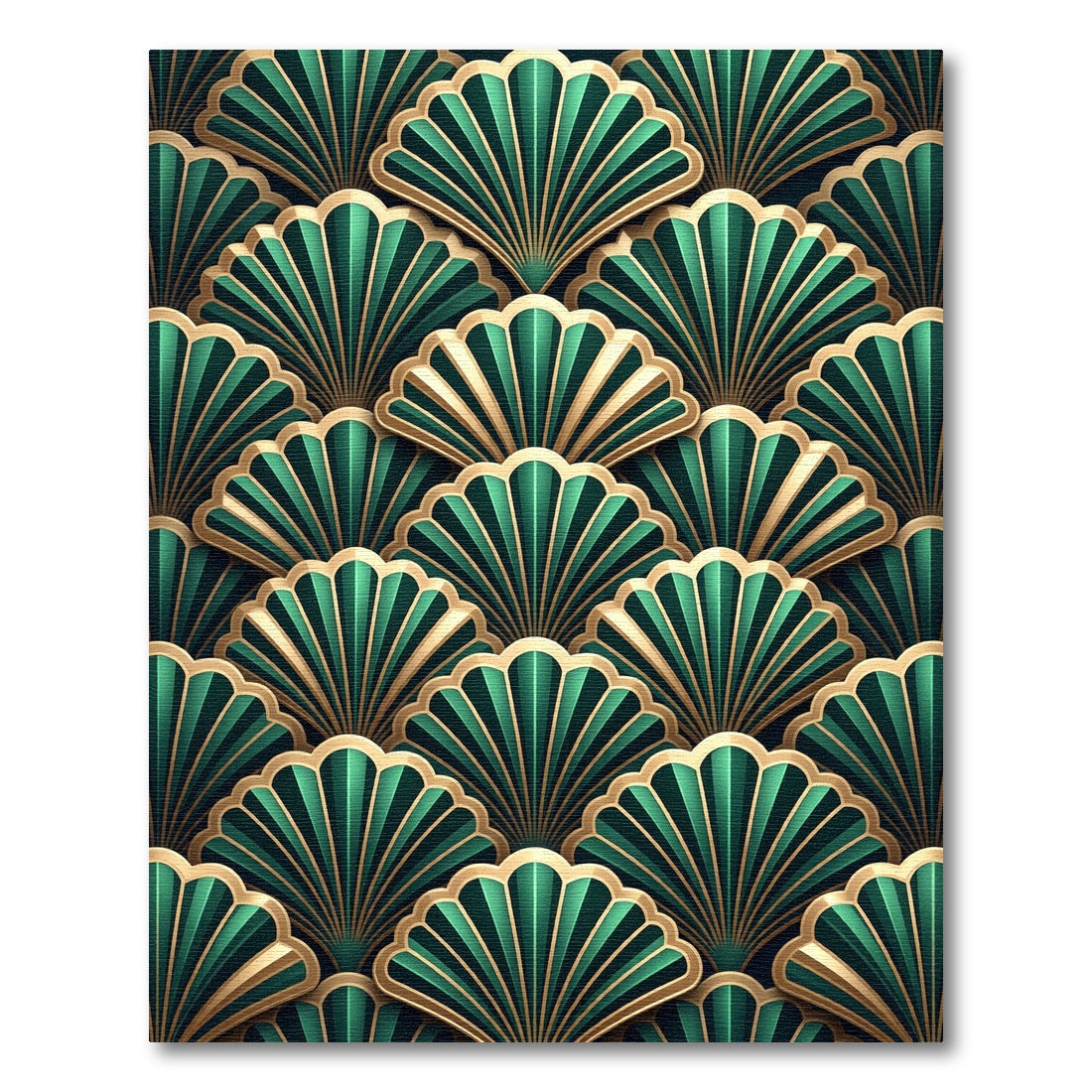 Art Deco Emerald Gold Fan Layer Rug