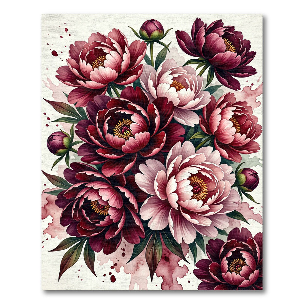 Crimson Pink Blooming Peony Bouquet Rug