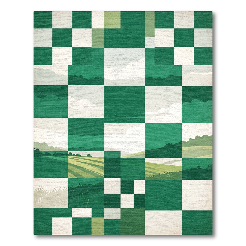 Emerald Checkerboard Landscape Scenic Rug