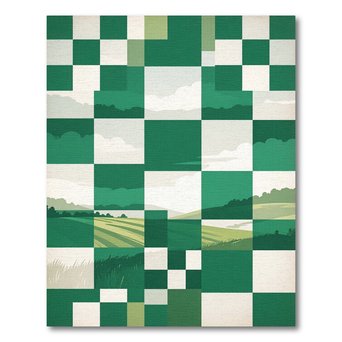 Emerald Checkerboard Landscape Scenic Rug