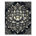Elegant Charcoal Monochrome Lotus Bloom Rug