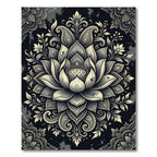 Elegant Charcoal Monochrome Lotus Bloom Rug