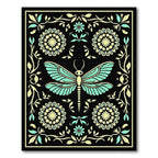Aqua Yellow Dragonfly Floral Border Rug