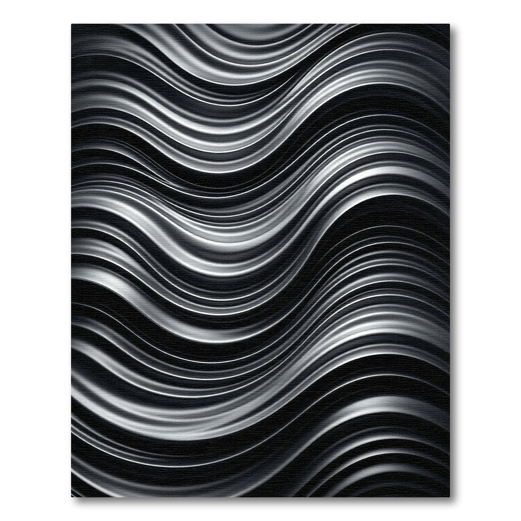 Sleek Black Silver Wave Flow Rug