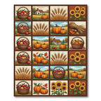 Autumn Harvest Pumpkin Wheat Sunflowers Grid Rug
