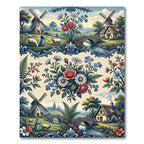 Pastoral Floral Cottage Toile Landscape Rug