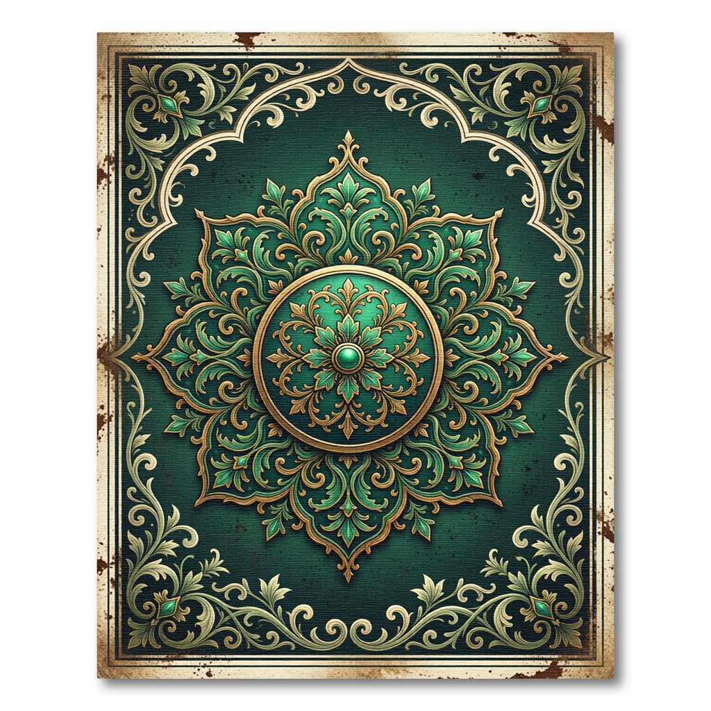 Emerald Green Ornate Medallion Rug